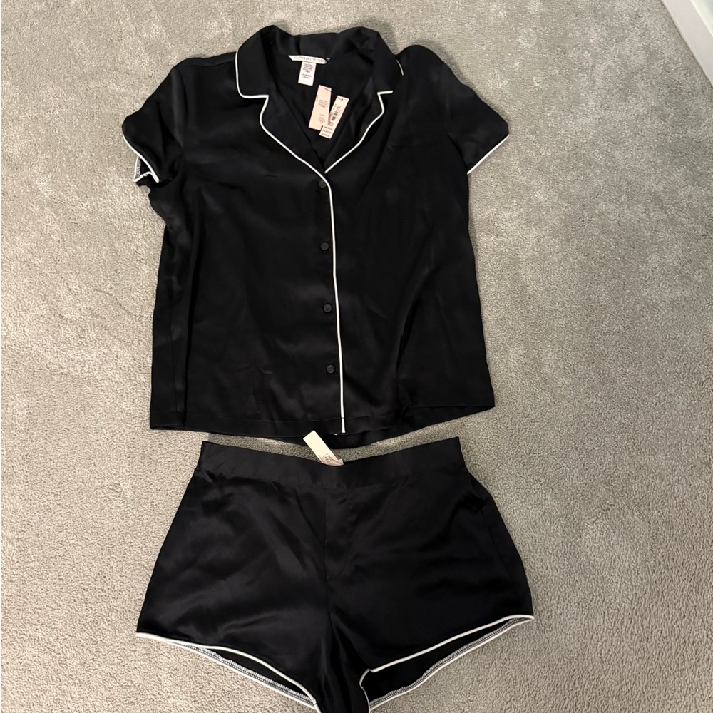 Victoria's Secret Black Pajama Set with White Accents